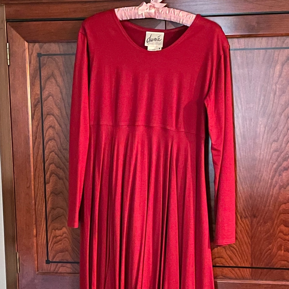 Long sleeve party dress - red pleated mini, size medium